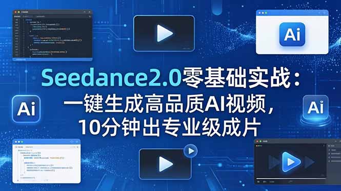 （18323期）Seedance2.0零基础实战：一键生成高品质AI视频，10分钟出专业级成片汇创网-网创项目_汇创网_中创网_福缘网_冒泡网_网创项目平台汇创网