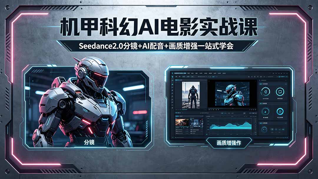 （18298期）机甲科幻 AI 电影实战课，Seedance2.0 分镜 + AI 配音 + 画质增强一站式学会汇创网-网创项目_汇创网_中创网_福缘网_冒泡网_网创项目平台汇创网