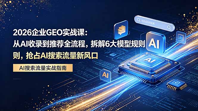 （18368期）2026 企业GEO实战课：从AI收录到推荐全流程，拆解6大模型规则，抢占 AI 搜索流量新风口汇创网-网创项目_汇创网_中创网_福缘网_冒泡网_网创项目平台汇创网