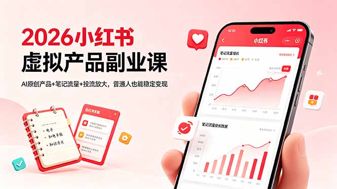 (18449期)2026小红书虚拟产品副业课,AI原创产品+笔记流量+投流放大,普通人也能稳定变现汇创网-网创项目_汇创网_中创网_福缘网_冒泡网_网创项目平台汇创网