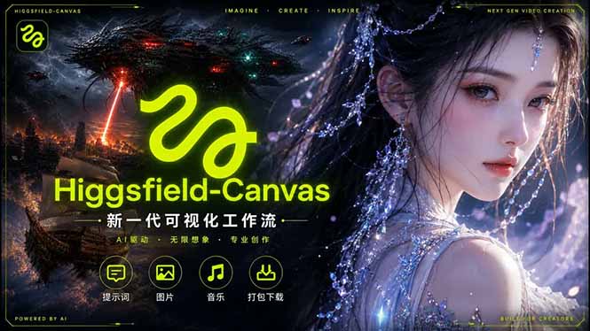（18502期）Higgsfield Canvas AI视频制作详解，节点式工作流搭建，重构新式视频创作完整教程汇创网-网创项目_汇创网_中创网_福缘网_冒泡网_网创项目平台汇创网