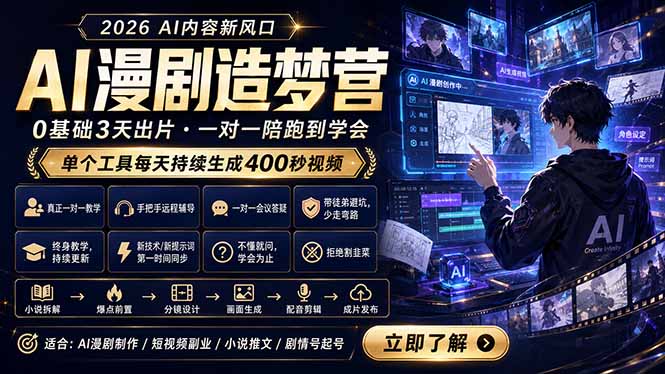 （18568期）AI漫剧造梦营：0基础3天出片，单个工具每天持续生成400秒视频汇创网-网创项目_汇创网_中创网_福缘网_冒泡网_网创项目平台汇创网