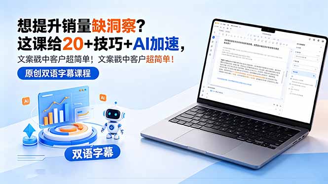 （18408期）想提升销量缺洞察？这课给 20 + 技巧 + AI 加速，文案戳中客户超简单！【原创双语字幕】汇创网-网创项目_汇创网_中创网_福缘网_冒泡网_网创项目平台汇创网