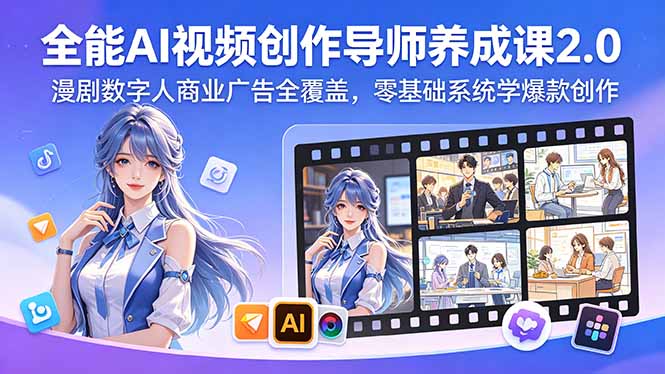 （18505期）全能AI视频创作导师养成课2.0，漫剧数字人商业广告全覆盖，零基础系统学爆款创作汇创网-网创项目_汇创网_中创网_福缘网_冒泡网_网创项目平台汇创网