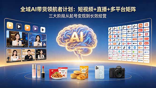 （18593期）全域AI带货领航者计划：短视频+直播+多平台矩阵，三大阶段从起号变现到长效经营汇创网-网创项目_汇创网_中创网_福缘网_冒泡网_网创项目平台汇创网