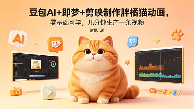 （18431期）豆包AI+即梦+剪映制作胖橘猫动画，零基础可学，几分钟生产一条视频，附提示词汇创网-网创项目_汇创网_中创网_福缘网_冒泡网_网创项目平台汇创网