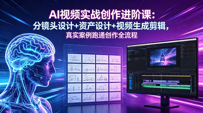 （18596期）AI视频实战创作进阶课：分镜头设计+资产设计+视频生成剪辑，真实案例跑通创作全流程汇创网-网创项目_汇创网_中创网_福缘网_冒泡网_网创项目平台汇创网