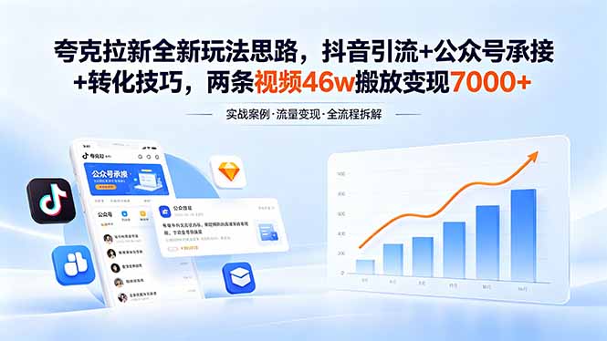 （18416期）夸克拉新全新玩法思路，抖音引流+公众号承接+转化技巧，两条视频46w搬放 变现7000+汇创网-网创项目_汇创网_中创网_福缘网_冒泡网_网创项目平台汇创网