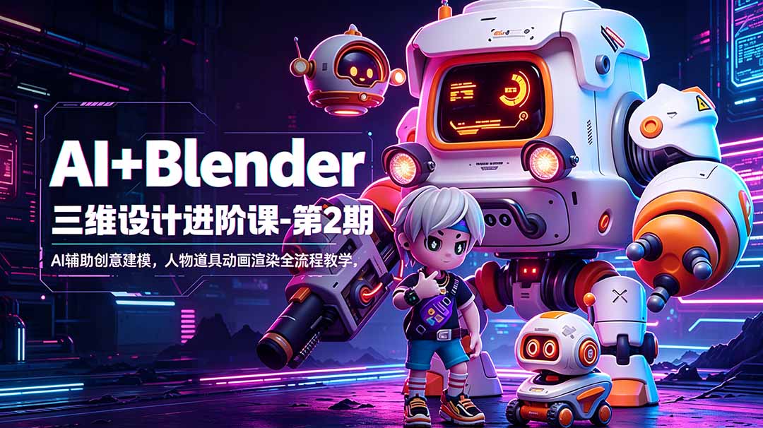 (18586期)AI+Blender三维设计进阶课-第2期:AI辅助创意建模,人物道具动画渲染全流程教学汇创网-网创项目_汇创网_中创网_福缘网_冒泡网_网创项目平台汇创网