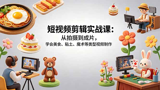 （18375期）短视频剪辑实战课：从拍摄到成片，学会美食、粘土、魔术等类型视频制作汇创网-网创项目_汇创网_中创网_福缘网_冒泡网_网创项目平台汇创网