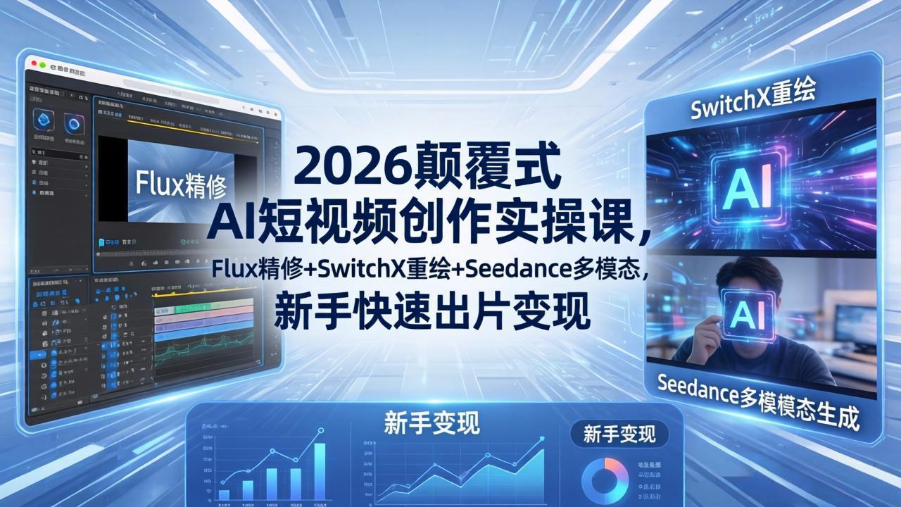 （18449期）2026颠覆式 AI短视频创作课-5月更新，Flux精修+SwitchX重绘+Seedance多模态，新手快速出片变现汇创网-网创项目_汇创网_中创网_福缘网_冒泡网_网创项目平台汇创网