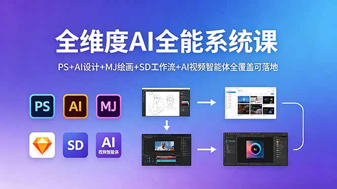 （18464期）全维度AI全能系统课，PS+AI设计+MJ绘画+SD工作流+AI视频智能体全覆盖可落地汇创网-网创项目_汇创网_中创网_福缘网_冒泡网_网创项目平台汇创网