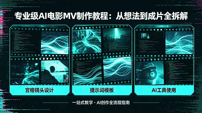 （18295期）专业级AI电影MV制作教程，从想法到成片全拆解，宫格镜头+提示词模板+AI工具一站式教学汇创网-网创项目_汇创网_中创网_福缘网_冒泡网_网创项目平台汇创网