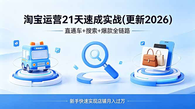 （18316期）淘宝运营21天速成实战(更新4月)，直通车+搜索+爆款全链路，新手快速实现店铺月入过万汇创网-网创项目_汇创网_中创网_福缘网_冒泡网_网创项目平台汇创网