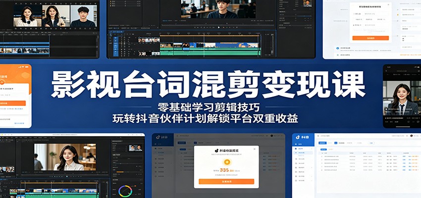 影视台词混剪变现课：零基础学习剪辑技巧，玩转抖音伙伴计划解锁平台双重收益汇创网-网创项目_汇创网_中创网_福缘网_冒泡网_网创项目平台汇创网