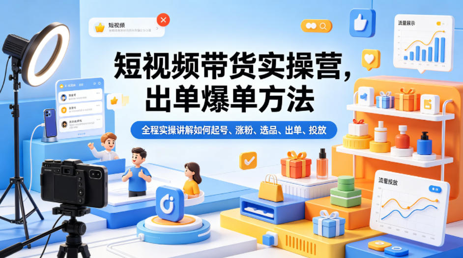 短视频带货实操营，出单爆单方法，全程实操讲解如何起号、涨粉、选品、出单、投放汇创网-网创项目_汇创网_中创网_福缘网_冒泡网_网创项目平台汇创网