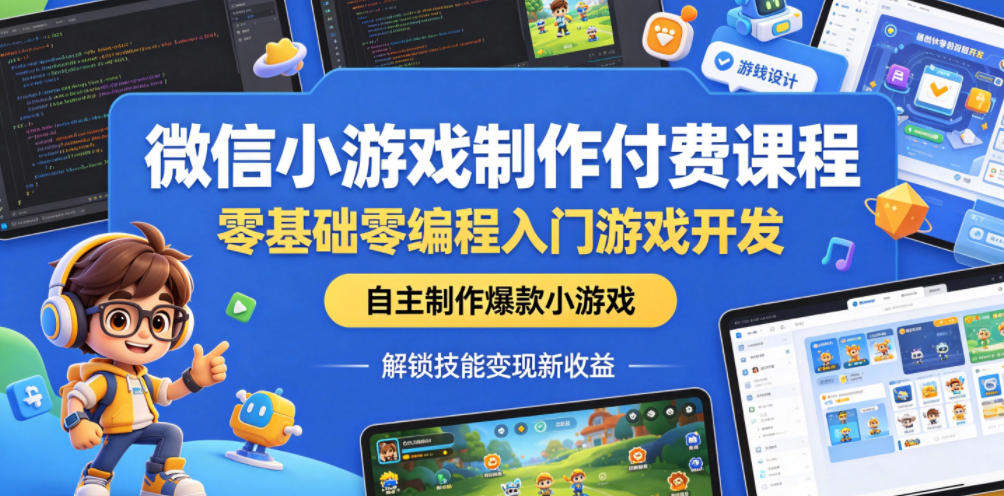 微信小游戏制作付费课程，零基础零编程入门游戏开发，自主制作爆款小游戏，解锁技能变现新收益汇创网-网创项目_汇创网_中创网_福缘网_冒泡网_网创项目平台汇创网