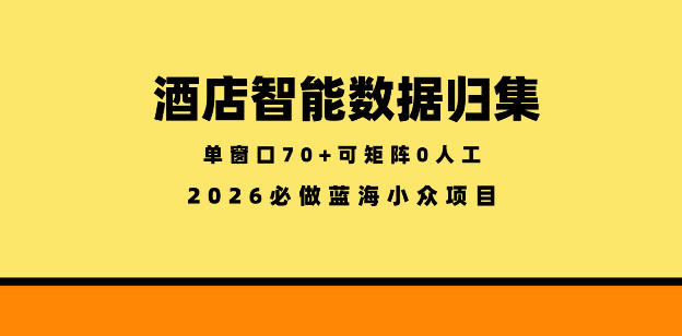 酒店智能数据归集，小众蓝海已经稳定半年之久，单窗口70+零成本矩阵开干【揭秘】汇创网-网创项目_汇创网_中创网_福缘网_冒泡网_网创项目平台汇创网