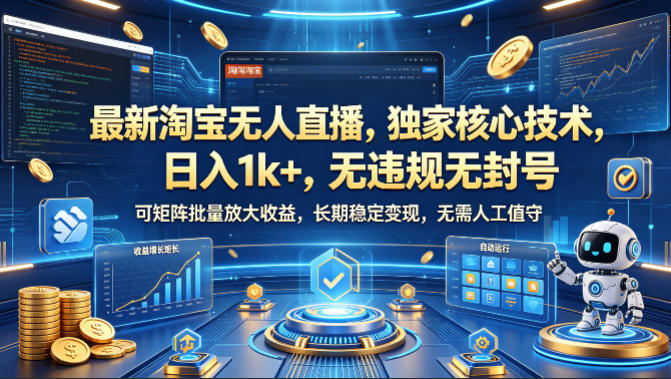 最新淘宝无人直播，独家核心技术，日入1k+，无违规无封号，可矩阵批量放大，长期稳定，无需人工值守【揭秘】汇创网-网创项目_汇创网_中创网_福缘网_冒泡网_网创项目平台汇创网