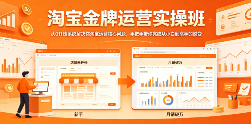 淘宝金牌运营实操班，从0开始系统解决你淘宝运营核心问题，手把手带你完成从小白到高手的蜕变汇创网-网创项目_汇创网_中创网_福缘网_冒泡网_网创项目平台汇创网