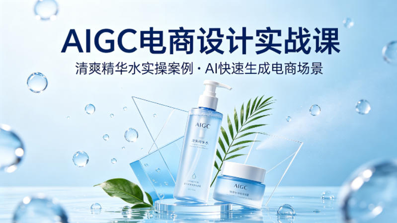 AIGC电商设计实战课，以清爽精华水为实操案例，教你用AI快速生成电商场景汇创网-网创项目_汇创网_中创网_福缘网_冒泡网_网创项目平台汇创网