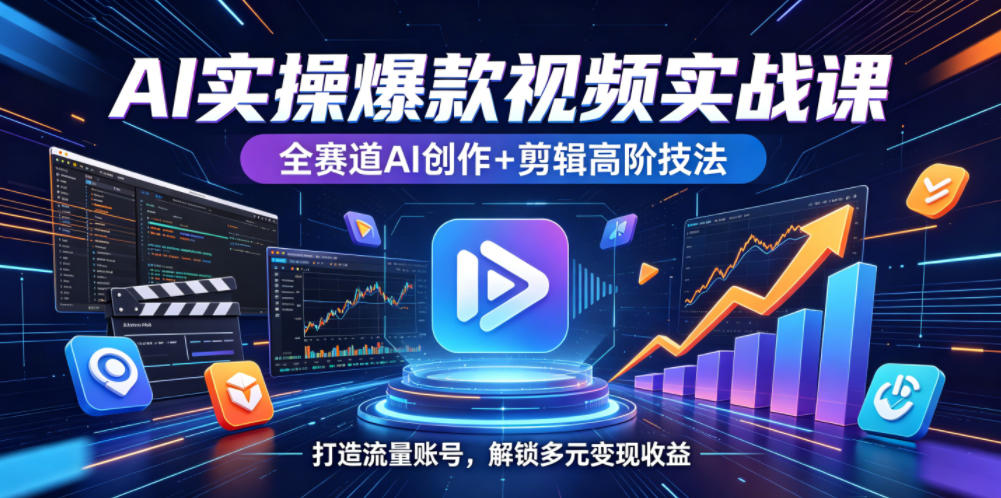 AI实操爆款视频实战课，全赛道AI创作+剪辑高阶技法，打造流量账号，解锁多元变现收益汇创网-网创项目_汇创网_中创网_福缘网_冒泡网_网创项目平台汇创网