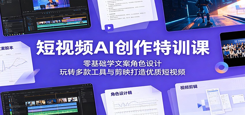 短视频AI创作特训课：零基础学文案角色设计，玩转多款工具与剪映打造优质短视频汇创网-网创项目_汇创网_中创网_福缘网_冒泡网_网创项目平台汇创网