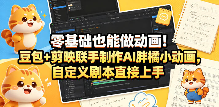 零基础也能做动画!豆包+剪映联手制作AI胖橘小动画,自定义剧本直接上手汇创网-网创项目_汇创网_中创网_福缘网_冒泡网_网创项目平台汇创网