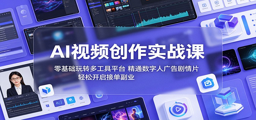 AI视频创作实战课：零基础玩转多工具平台，精通数字人广告、剧情片，轻松开启接单副业汇创网-网创项目_汇创网_中创网_福缘网_冒泡网_网创项目平台汇创网
