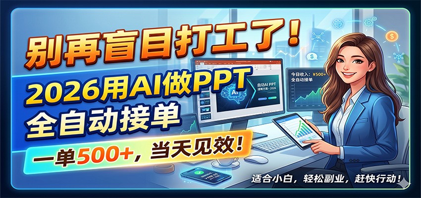 别再盲目打工了！2026用AI做PPT全自动接单，一单5张+，当天见效！汇创网-网创项目_汇创网_中创网_福缘网_冒泡网_网创项目平台汇创网