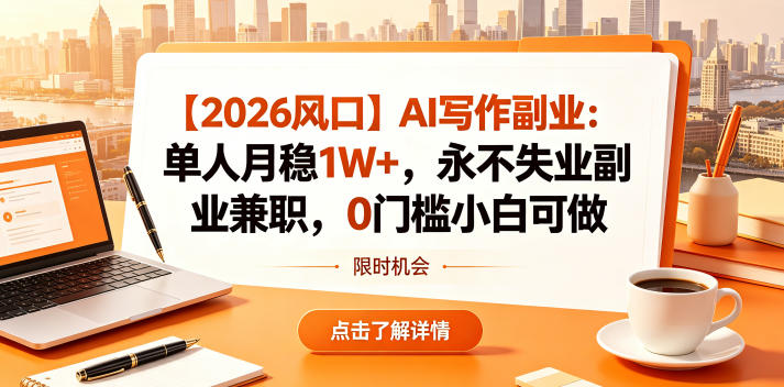 【2026风口】AI写作副业：单人月稳1W+，永不失业副业兼职，0门槛小白可做【揭秘】汇创网-网创项目_汇创网_中创网_福缘网_冒泡网_网创项目平台汇创网