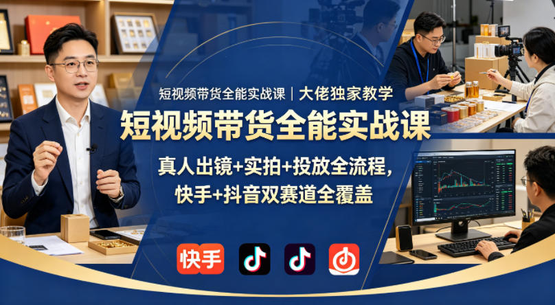 短视频带货全能实战课｜大佬独家教学，真人出镜+实拍+投放全流程，快手+抖音双赛道全覆盖汇创网-网创项目_汇创网_中创网_福缘网_冒泡网_网创项目平台汇创网