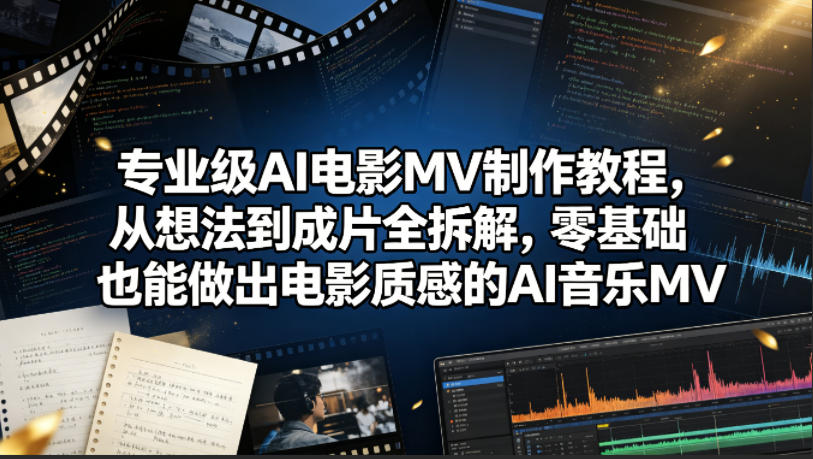 专业级AI电影MV制作教程，从想法到成片全拆解，零基础也能做出电影质感的AI音乐MV汇创网-网创项目_汇创网_中创网_福缘网_冒泡网_网创项目平台汇创网