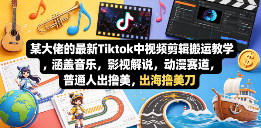 某大佬的最新Tiktok中视频剪辑搬运教学，涵盖音乐，影视解说，动漫赛道，普通人出海撸美刀汇创网-网创项目_汇创网_中创网_福缘网_冒泡网_网创项目平台汇创网