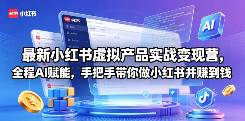 最新小红书虚拟产品实战变现营，全程AI赋能，手把手带你做小红书并赚到钱汇创网-网创项目_汇创网_中创网_福缘网_冒泡网_网创项目平台汇创网