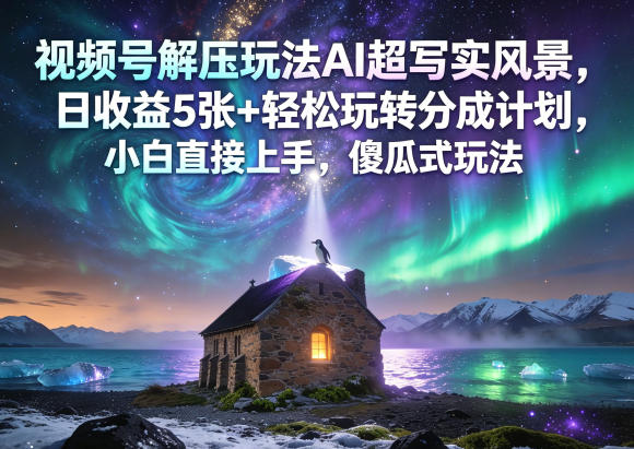 视频号解压玩法AI超写实风景，日收益5张+轻松玩转分成计划，小白直接上手，傻瓜式玩法汇创网-网创项目_汇创网_中创网_福缘网_冒泡网_网创项目平台汇创网