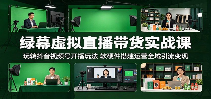绿幕虚拟直播带货实战课：玩转抖音视频号开播玩法，软硬件搭建运营全域引流变现汇创网-网创项目_汇创网_中创网_福缘网_冒泡网_网创项目平台汇创网