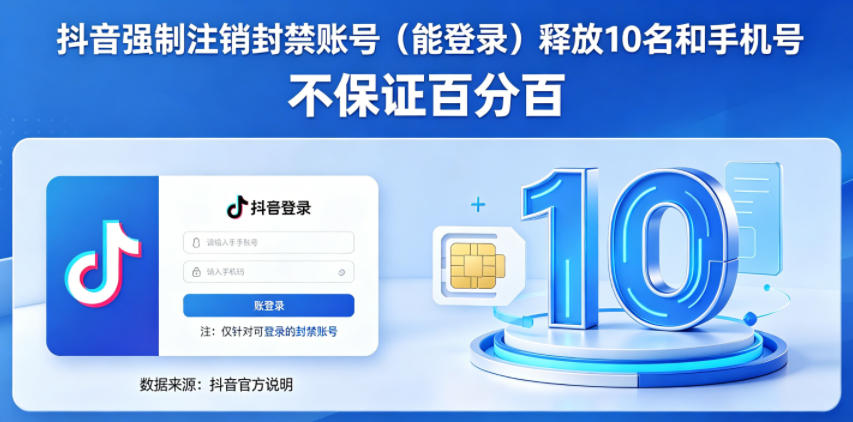 抖音强制注销F禁账号（能登录）释放10名和手机号，不保证百分百汇创网-网创项目_汇创网_中创网_福缘网_冒泡网_网创项目平台汇创网