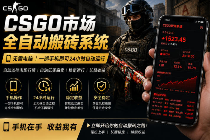 24小时自动监控CS饰品市场，手机即可完成全部操作实现自动搬砖盈利，日入300+【揭秘】汇创网-网创项目_汇创网_中创网_福缘网_冒泡网_网创项目平台汇创网