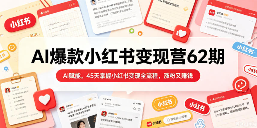 AI爆款小红书变现营62期2026年5月，AI赋能，45天掌握小红书变现全流程，涨粉又賺钱汇创网-网创项目_汇创网_中创网_福缘网_冒泡网_网创项目平台汇创网