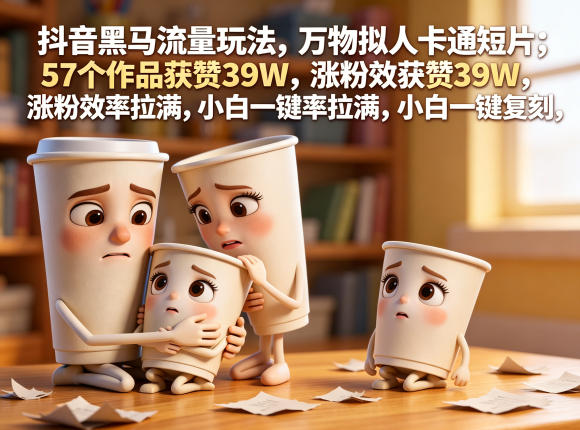抖音黑马流量玩法，万物拟人卡通短片，57个作品获赞39W，涨粉效率拉满，小白一键复刻，保姆级拆解汇创网-网创项目_汇创网_中创网_福缘网_冒泡网_网创项目平台汇创网