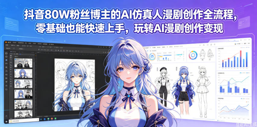 抖音80W粉丝博主的AI仿真人漫剧创作全流程，零基础也能快速上手，玩转AI漫剧创作变现汇创网-网创项目_汇创网_中创网_福缘网_冒泡网_网创项目平台汇创网