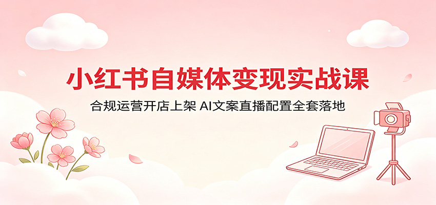 小红书自媒体变现实战课：合规运营开店上架，AI文案直播配置全套落地汇创网-网创项目_汇创网_中创网_福缘网_冒泡网_网创项目平台汇创网