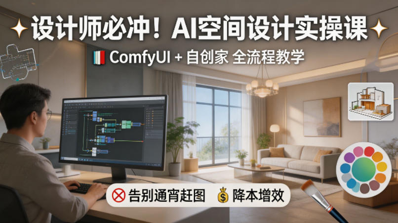 设计师必冲！AI空间设计实操课，ComfyUI+自创家全教学，告别通宵赶图，降本增效汇创网-网创项目_汇创网_中创网_福缘网_冒泡网_网创项目平台汇创网