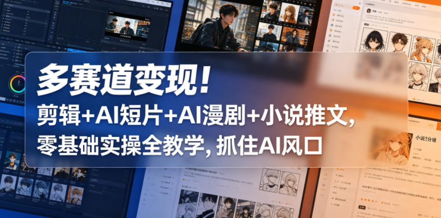 多赛道变现！剪辑+AI短片+AI漫剧+小说推文，零基础实操全教学，抓住AI风口汇创网-网创项目_汇创网_中创网_福缘网_冒泡网_网创项目平台汇创网