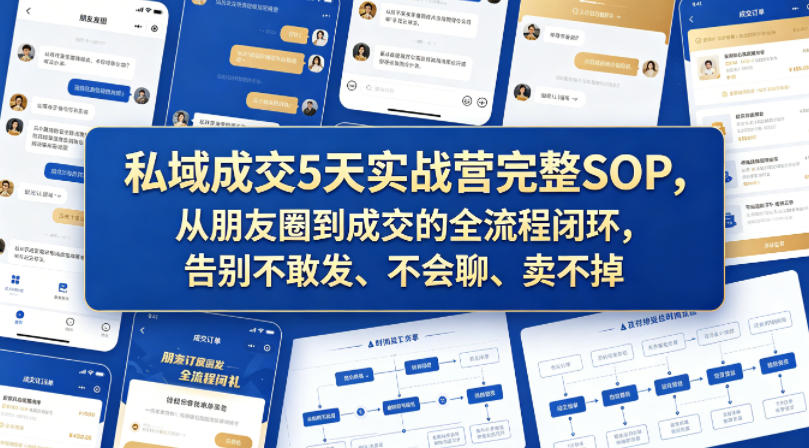 私域成交5天实战营完整SOP，从朋友圈到成交的全流程闭环，告别不敢发、不会聊、卖不掉汇创网-网创项目_汇创网_中创网_福缘网_冒泡网_网创项目平台汇创网