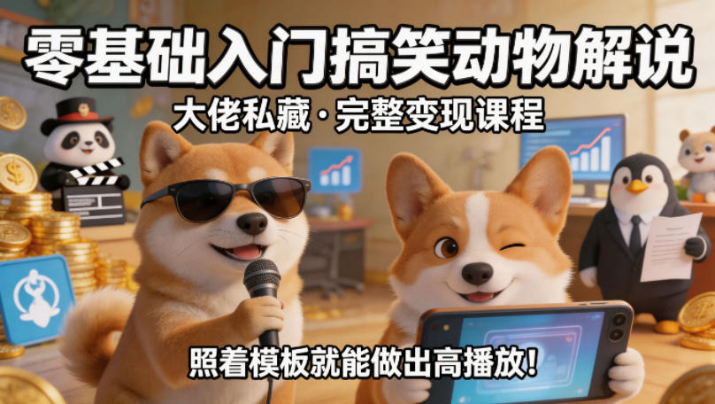 零基础入门搞笑动物解说，大佬私藏完整变现课程，照着模板就能做出高播放汇创网-网创项目_汇创网_中创网_福缘网_冒泡网_网创项目平台汇创网