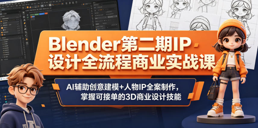 Blender第二期IP设计全流程商业实战课，AI辅助创意建模+人物IP全案制作，掌握可接单的3D商业设计技能汇创网-网创项目_汇创网_中创网_福缘网_冒泡网_网创项目平台汇创网