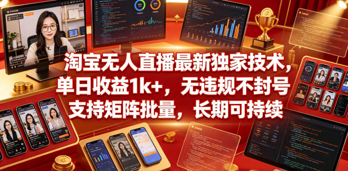 淘宝无人直播最新独家技术，单日收益1k+，无违规不封号，支持矩阵批量，长期可持续【揭秘】汇创网-网创项目_汇创网_中创网_福缘网_冒泡网_网创项目平台汇创网