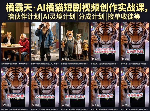 橘霸天·AI橘猫短剧视频创作实战课，撸伙伴计划|AI灵境计划|分成计划|接单收徒等汇创网-网创项目_汇创网_中创网_福缘网_冒泡网_网创项目平台汇创网